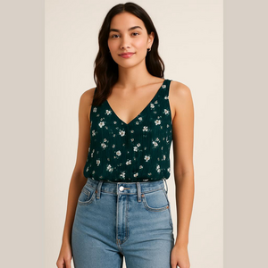 Penningtons Floral V Neck Tank Top Size 1X